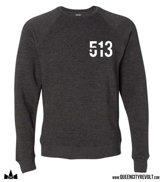 Cincinnati Ohio, 513 Crew Sweatshirt, Charcoal Grey