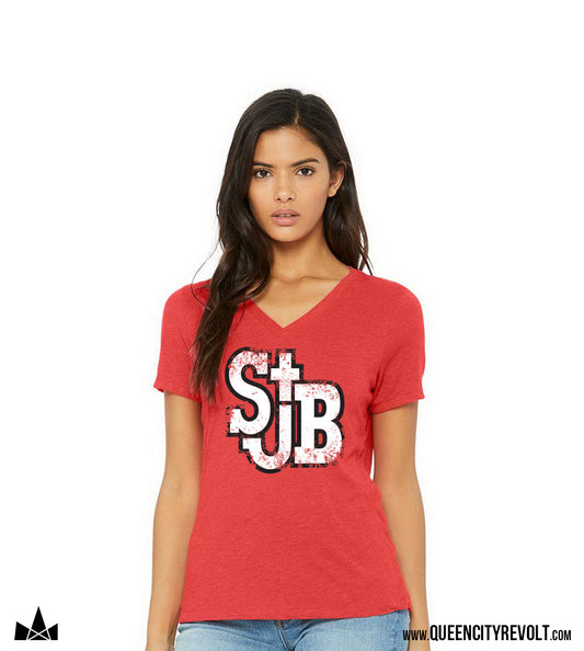 STJB Women's V-Neck T-Shirt, Red