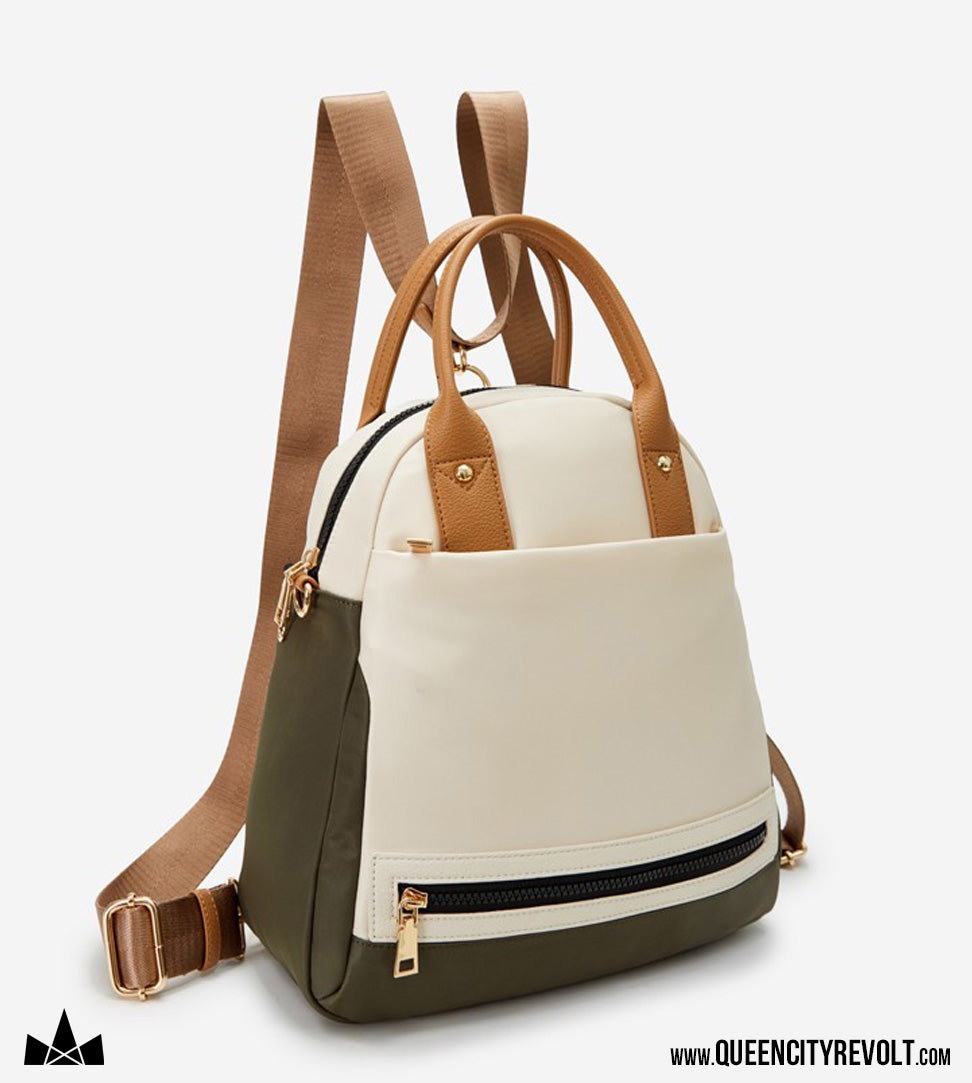 Backpack Purse, Olive Green/Ivory