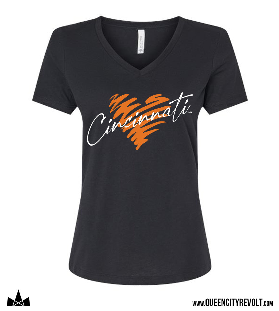 Cincinnati Football, Women's Heart V-neck, Black