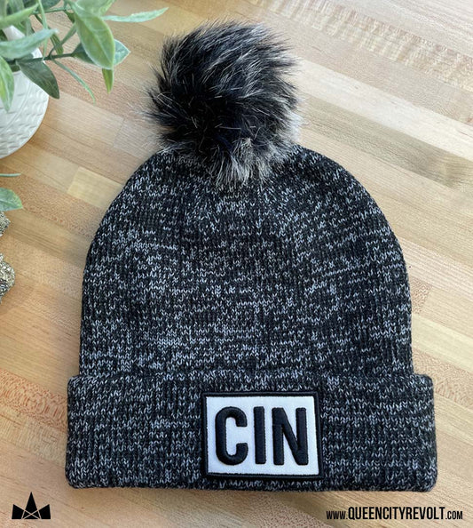 Knit Pom Beanie, Black/CIN