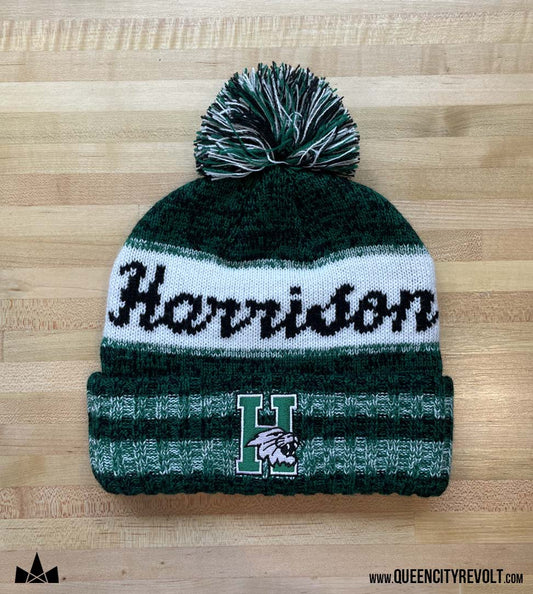 Harrison Double Knit Beanie, White/Green