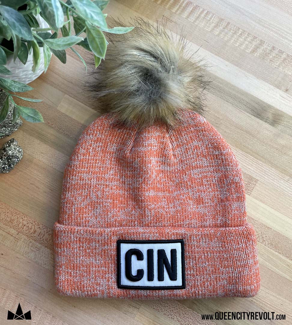 Knit Pom Beanie, Orange/CIN