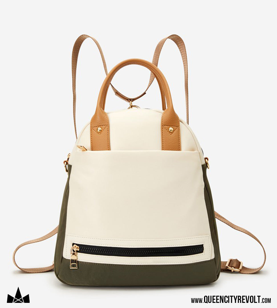 Backpack Purse, Olive Green/Ivory