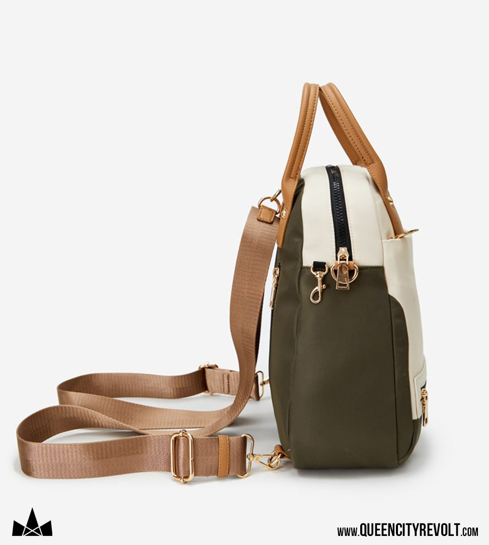 Backpack Purse, Olive Green/Ivory