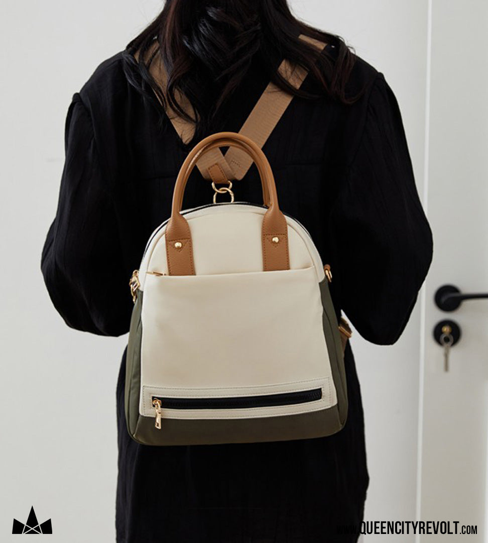 Backpack Purse, Olive Green/Ivory