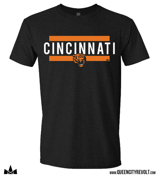 Cincinnati Football, Tiger Block T-Shirt, Black