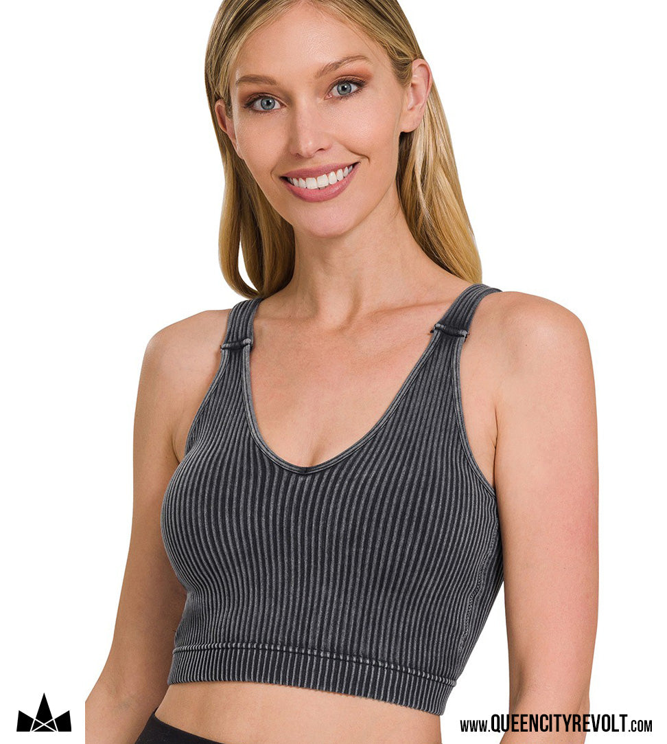 Ribbed Bra / Cropped Tank, Black