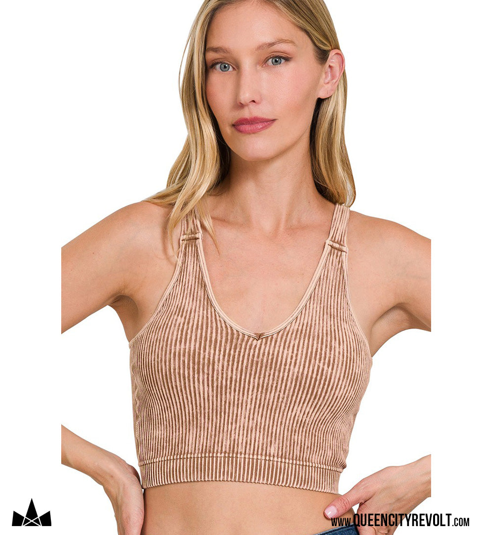 Ribbed Bra / Cropped Tank, Camel