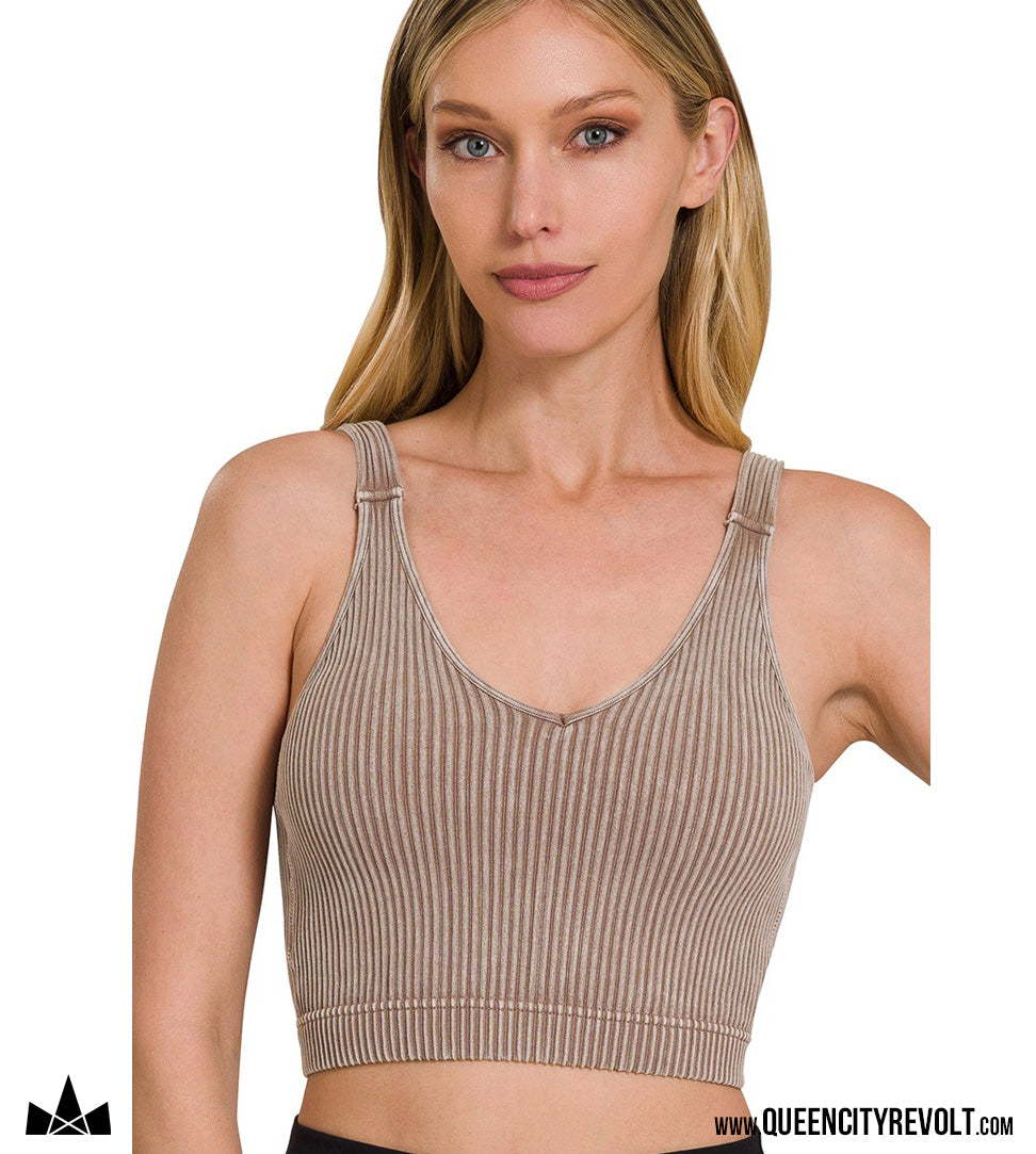 Ribbed Bra / Cropped Tank, Mocha