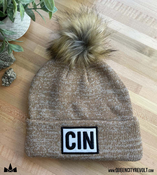 Knit Pom Beanie, Tan/CIN